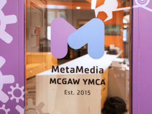 MetaMedia door with logo