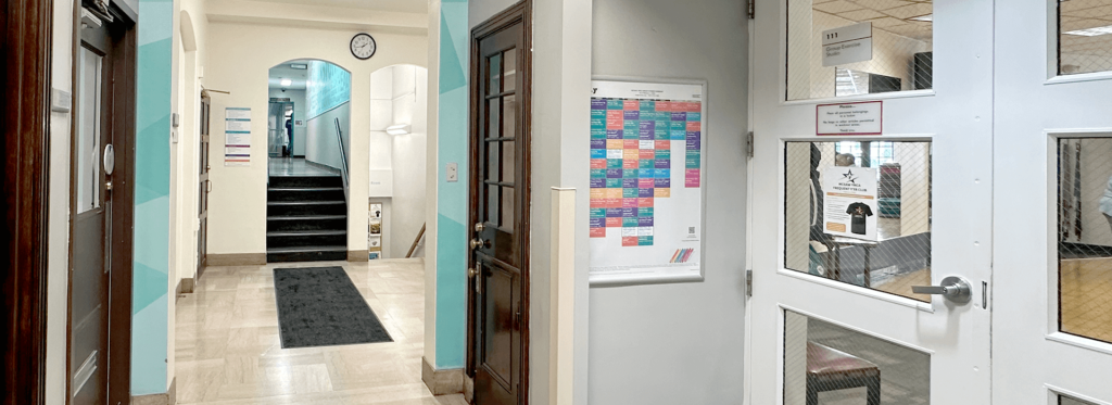A hallway inside of the McGaw YMCA.