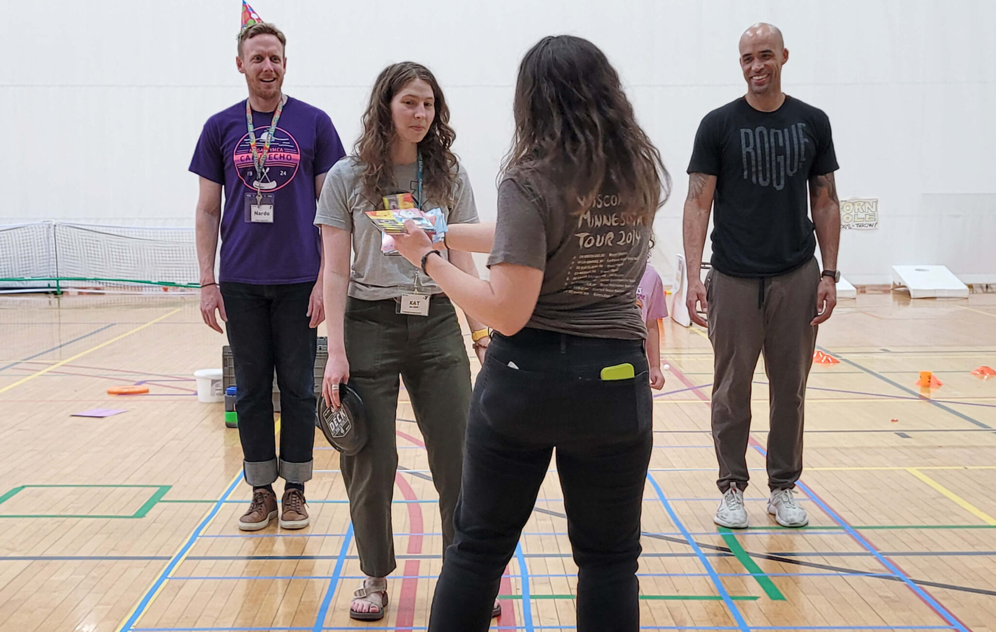 Camp Echo staff and volunteers playing a game.