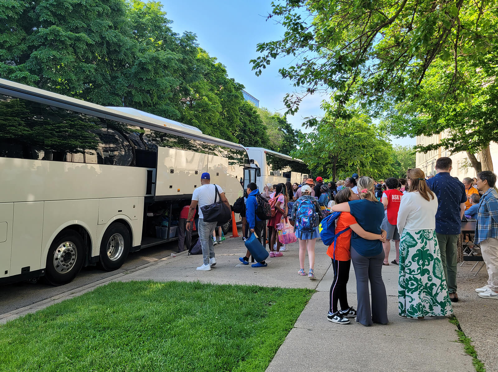 A wide angle view of the Camp Echo buses.