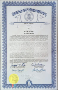 A close up of the State of Michigan tribute.